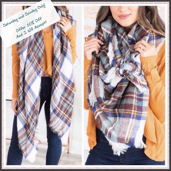 Someday Blush Accessories - 5⭐️ Teal Pomegranate Plaid Scarf